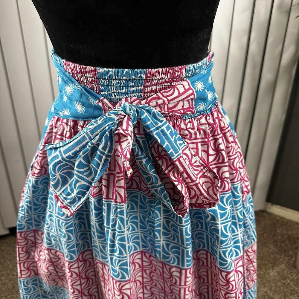 Jackpot Women's Free Size African Print Maxi Skirt Blue Pink White Front Tie Bow - Picture 5 of 8